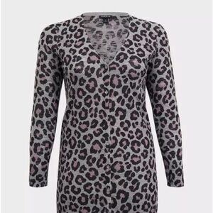 Grey & Pink Leopard Cardigan - Torrid